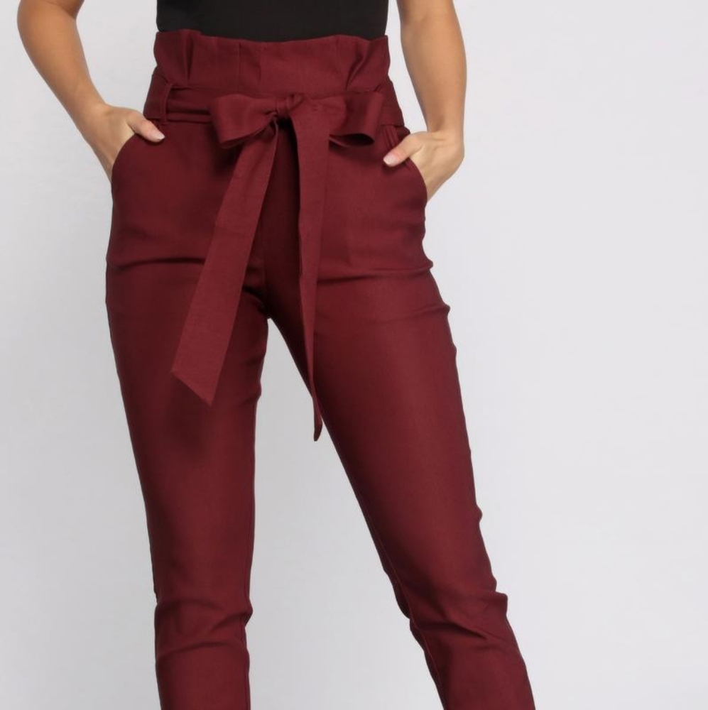 High waisted paper bag pants